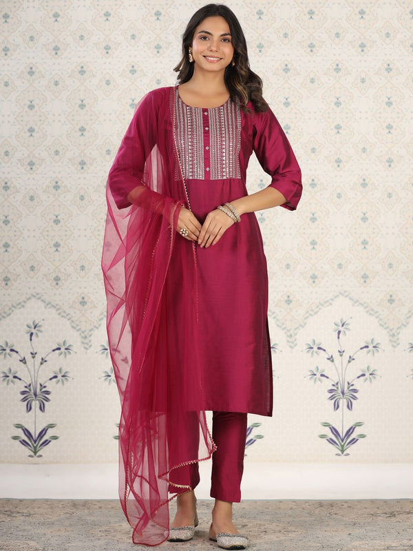 Ode by House of Pataudi Ethnic Motifs Yoke Design Straight Kurta With Trousers & Dupatta - Distacart