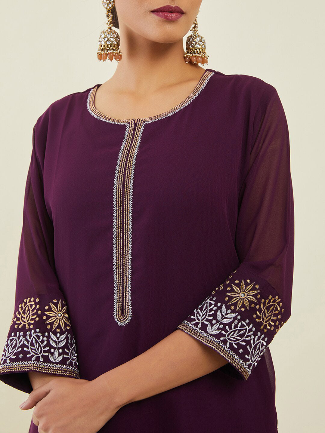 Soch Women Thread Work Straight Kurta with Palazzos - Distacart