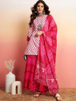 Thumbnail for Sangria Floral Printed Pure Cotton Kurti With Sharara & Dupatta