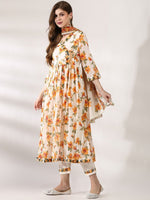 Thumbnail for Anouk Floral Printed Angrakha Pure Cotton Straight Kurta with Trousers & Dupatta