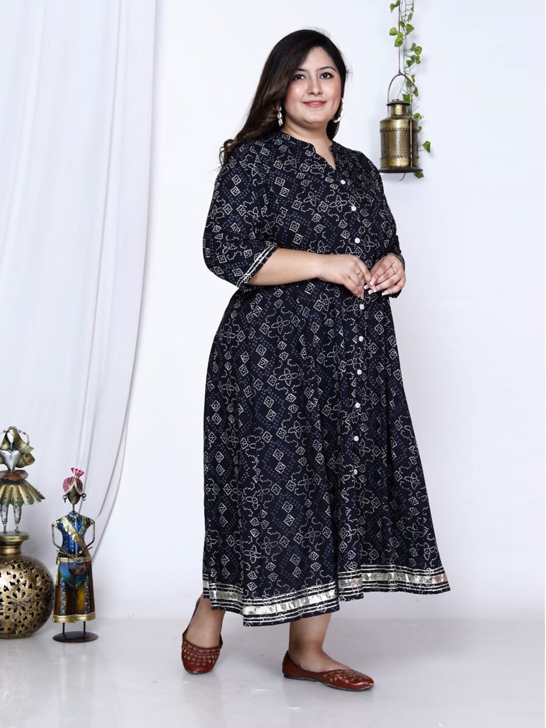 Swasti Bandhani Printed A-Line Maxi Ethnic Dress