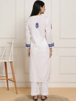 Thumbnail for HOUSE OF KARI Women Ethnic Motifs Embroidered Regular Chikankari Pure Cotton Kurta with Trousers - Distacart