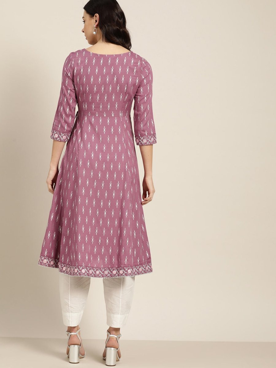 All About You Purple & Silver Ethnic Motifs Gotta Patti Detail Kurta - Distacart