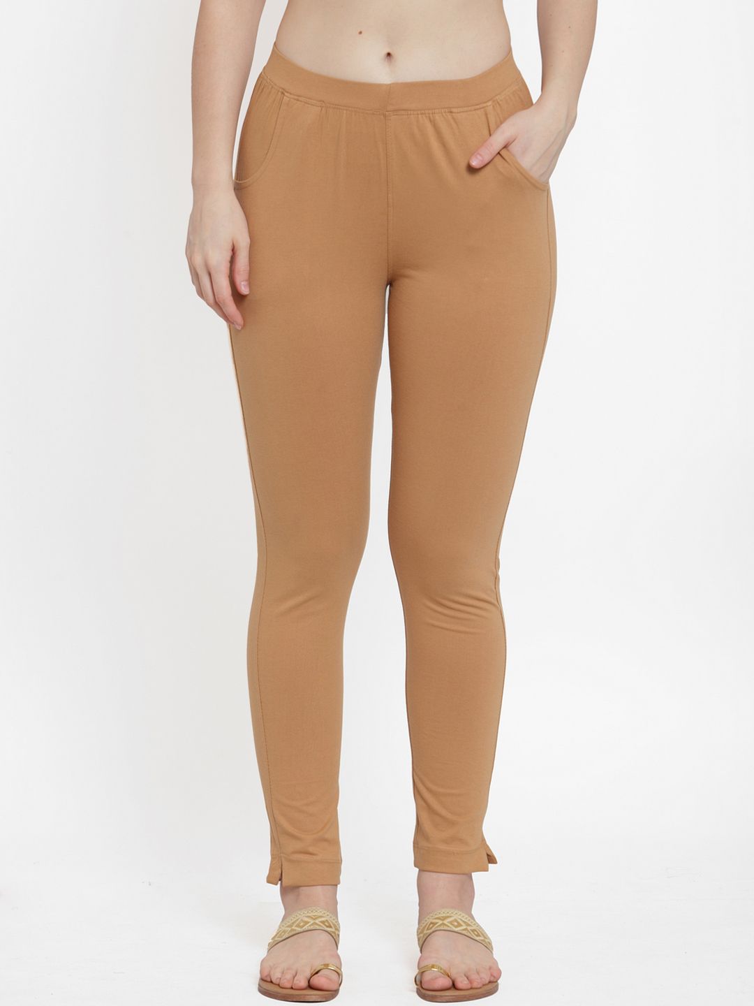 TAG 7 Women Beige Solid Ankle-Length Leggings - Distacart