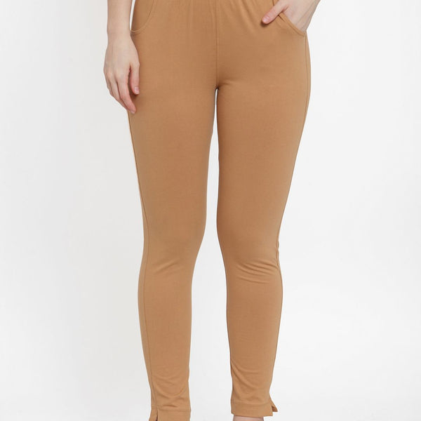 TAG 7 Women Beige Solid Ankle-Length Leggings - Distacart