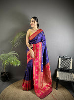 Thumbnail for Joban Fashion Navy Blue Banarasi Soft Silk Woven Butti Saree - Distacart