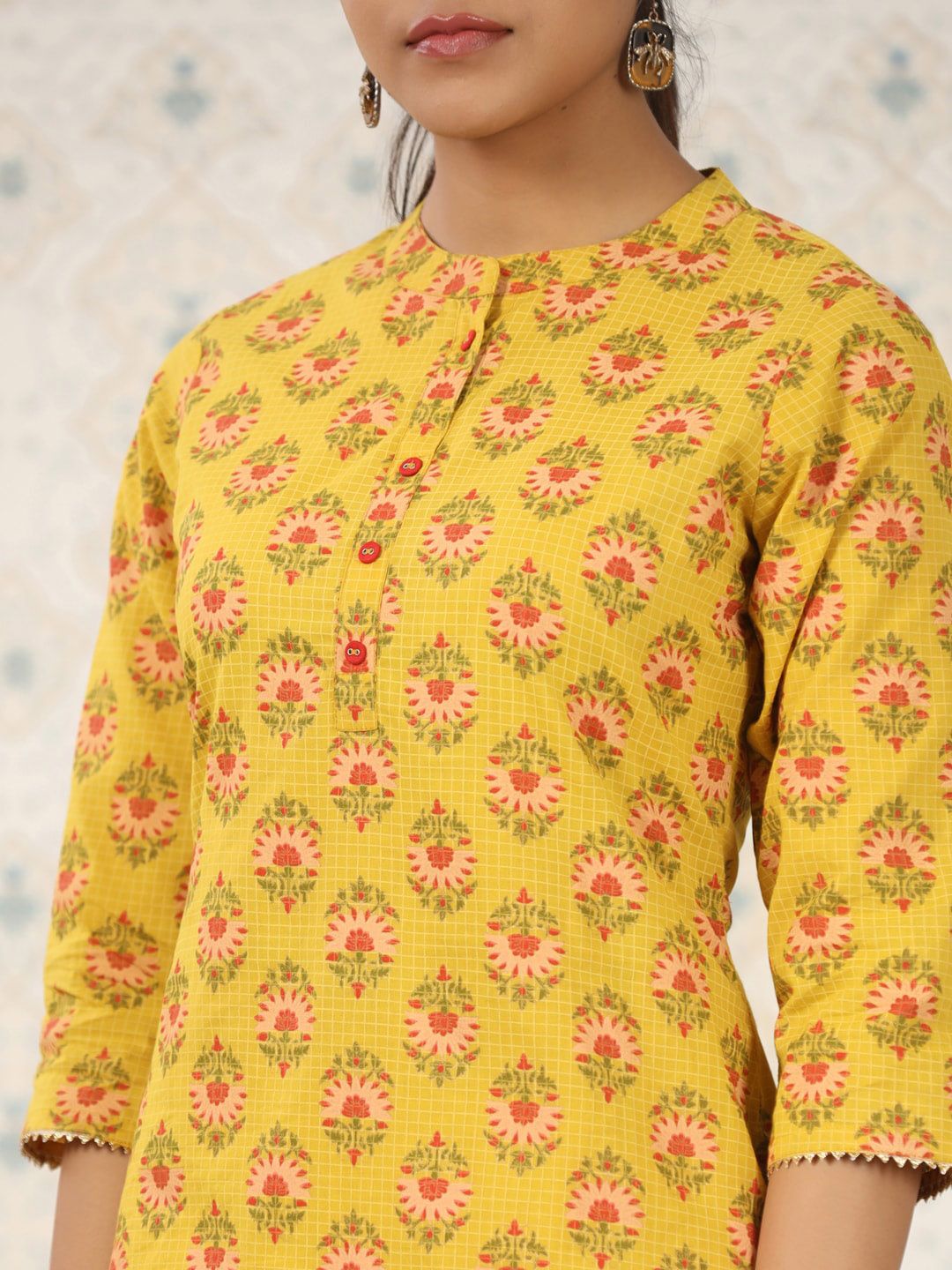 Ode by House of Pataudi Ethnic Motifs Printed Band Collar Pure Cotton Kurta with Trousers - Distacart