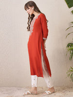 Thumbnail for Indo Era Floral Yoke Design Thread Work Cotton Straight Kurta