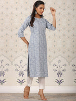 Thumbnail for Ode by House of Pataudi Printed Round Neck Straight Kurta - Distacart