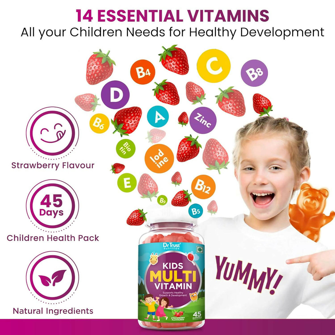 Dr Trust Nutrition Kids Multivitamin Gummies - Strawberry Flavor - Distacart