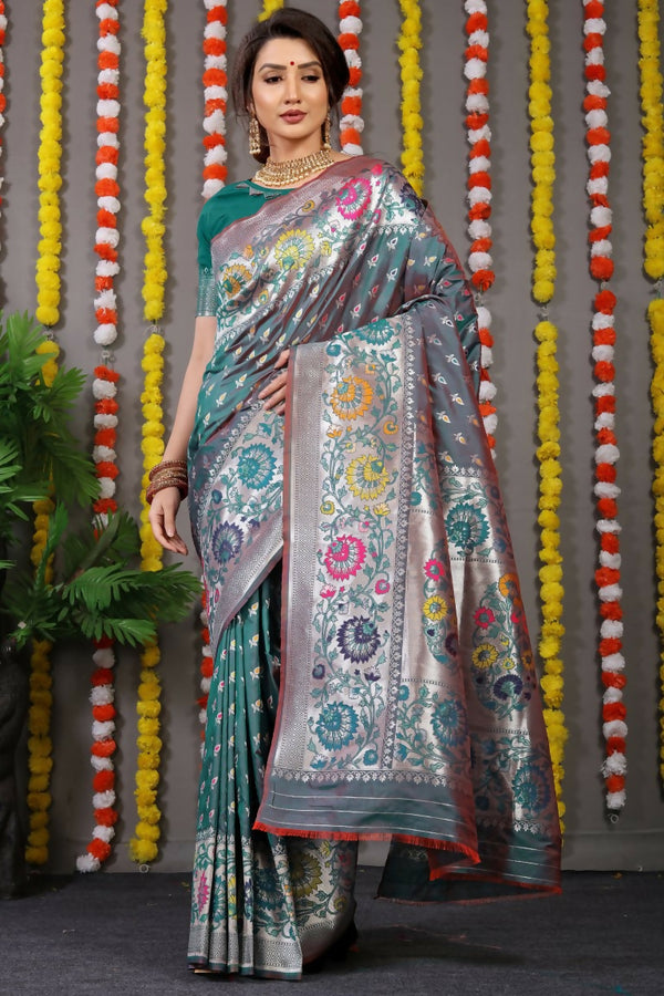 Jyoti Fashion Women's Bottle Green Banarasi Silk Zari Woven Saree with Blouse - Distacart
