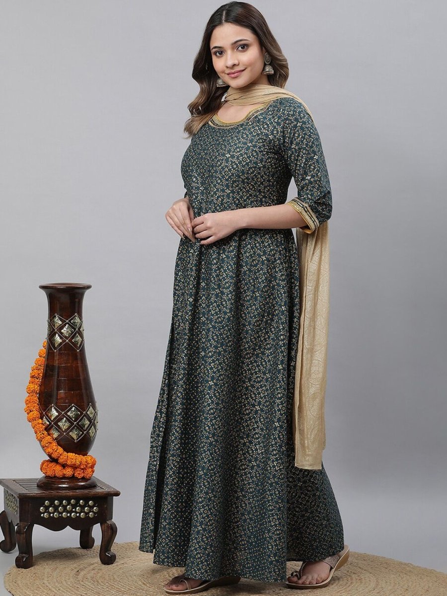 AURELIA Floral Printed Pure Cotton A-Line Ethnic Dress