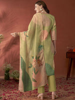 Thumbnail for Anouk Green Floral Embroidered Beads & Stones Linen Kurta with Trousers & Dupatta