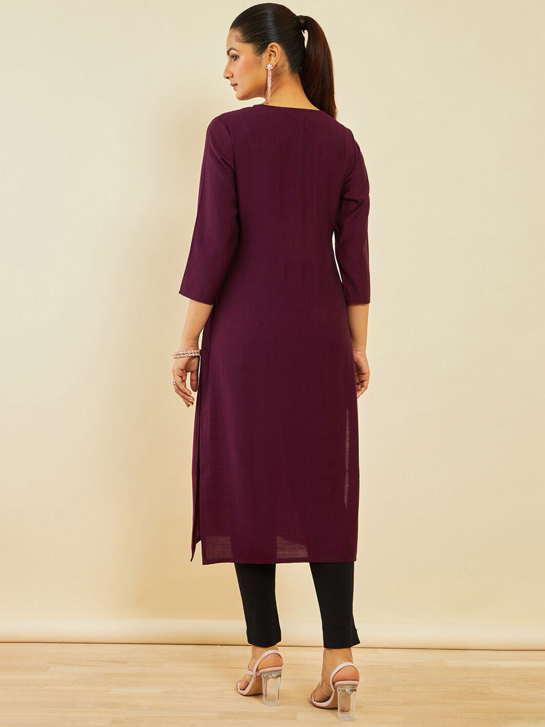Soch Floral Embroidered Embellished Straight Kurta - Distacart