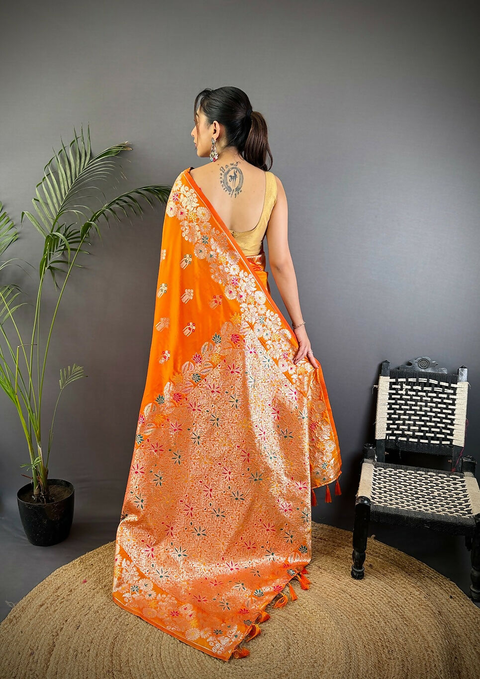 Joban Fashion Meenakari Orange Woven Soft Silk Saree
