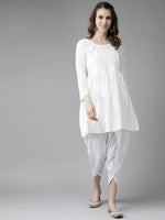 Thumbnail for ADA Women White Cotton Sustainable Hand Embroidered Chikankari A-line Handloom Kurta & Dhoti Pants - Distacart