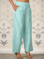 Thumbnail for Ode by House of Pataudi Ethnic Motifs Embroidered Mirror Work Kurti with Palazzos - Distacart