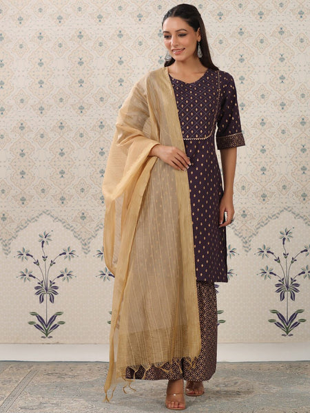 Ode by House of Pataudi Ethnic Motifs Printed Regular Gotta Patti Pure Cotton Kurta with - Distacart