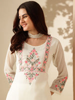 Thumbnail for Anouk Floral Yoke Design Regular Thread Work Kurta With Palazzos & Dupatta