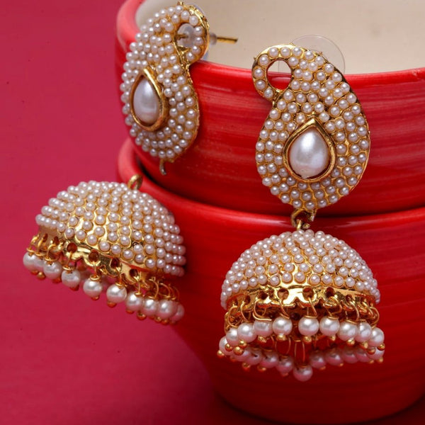 Anikas Creation Off-White & Gold-Plated Contemporary Jhumkas - Distacart