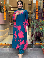 Thumbnail for Kalini Floral Printed V-Neck Beads and Stones Kurta With Trousers & Dupatta - Distacart