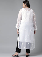 Thumbnail for ADA Women Plus Size White Chikankari Embroidered Handloom Kurta with Inner - Distacart