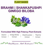 Thumbnail for bliss welness brain health brahmi shankapushpi ginkgo biloba veg tablet