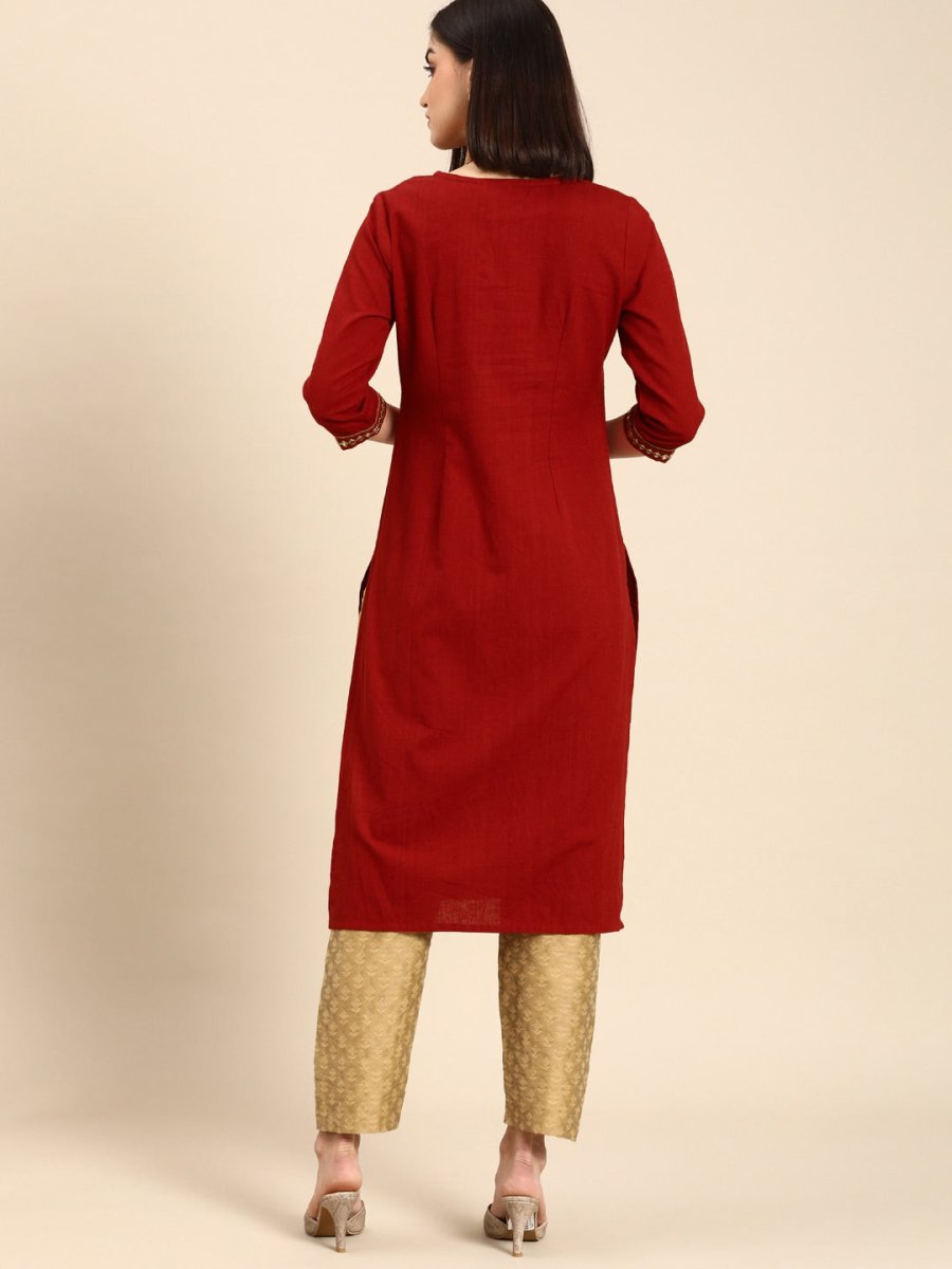 All About You Women Red & Gold-Toned Keyhole Neck Gotta Patti Kurta - Distacart