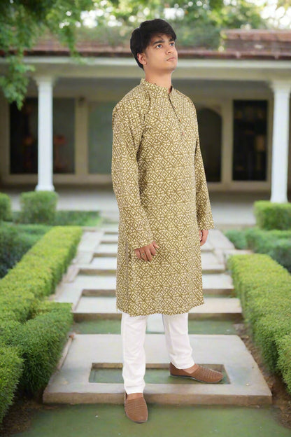 Souchii Men Pure Cotton Geometric Printed Straight Kurta - Dista