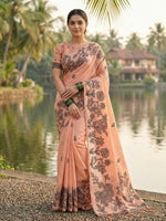 Thumbnail for Shree Shyam Fashion Orange Linen Cotton Saree - Distacart