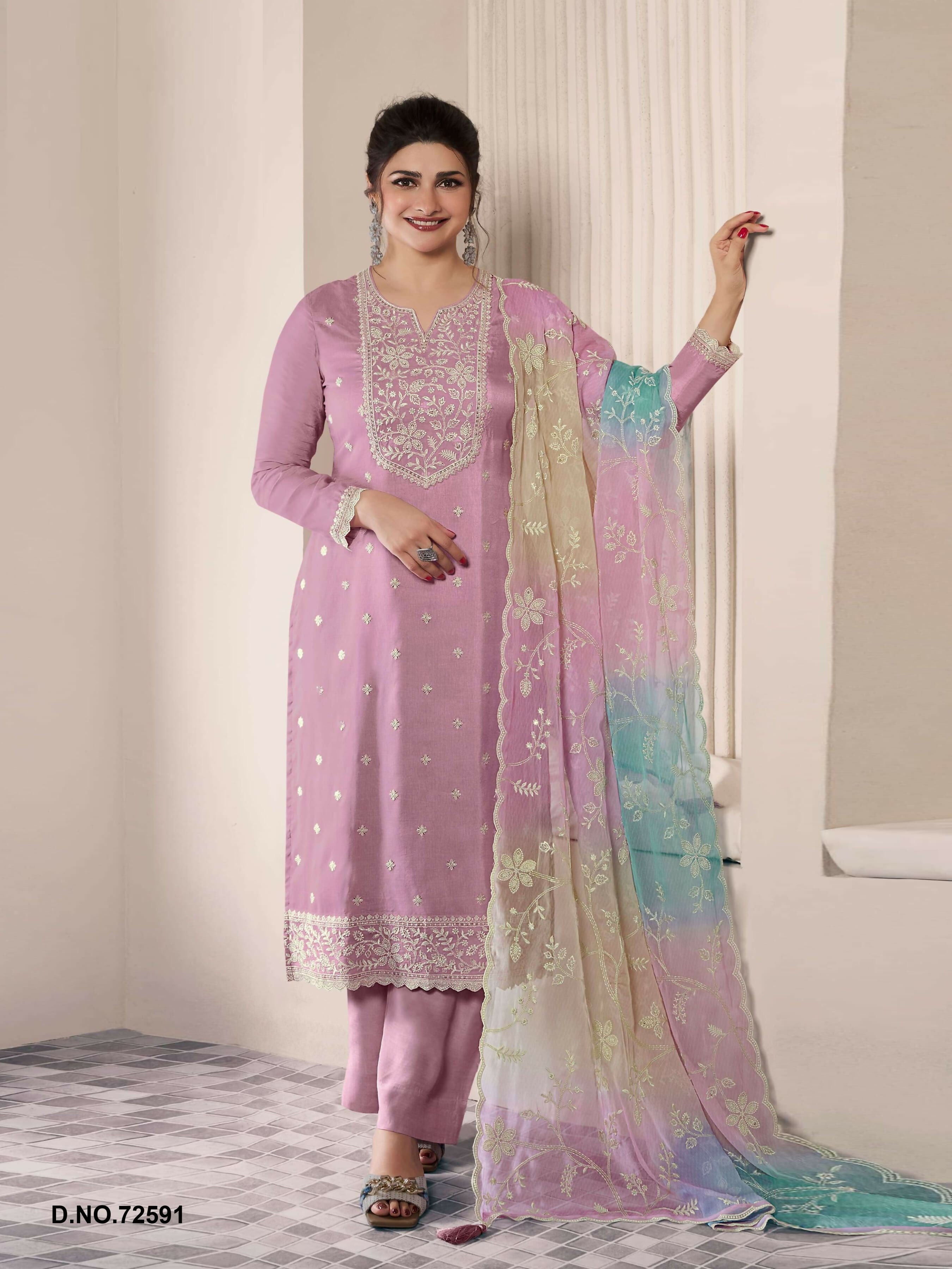 Anaita Purple Moonga Silk Stitched Suit with Embroidery Sequence Work - Distacart