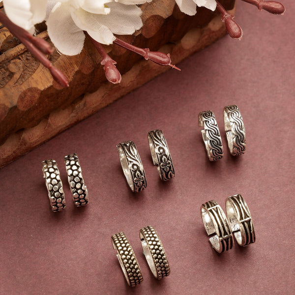 NVR Women's Set of 5 Silver-Plated German Silver Toe Ring - Distacart