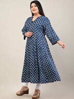 Thumbnail for Swasti Plus Size Checked Mandarin Collar Anarkali Kurta