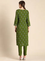 Thumbnail for All About You Women Green Floral Printed Regular V-Neck Kurta with Trousers - Distacart