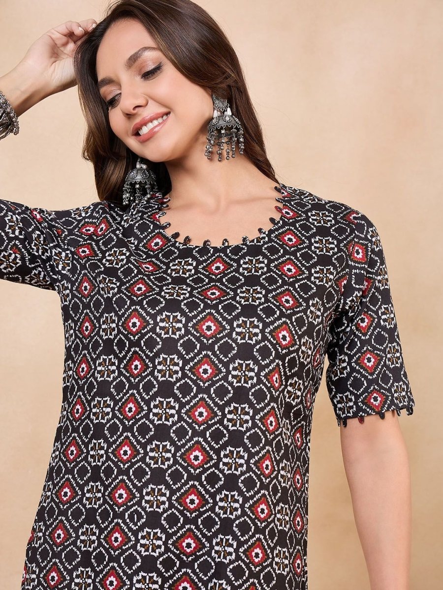 Anouk Geometric Printed Pure Cotton Straight Kurta With Palazzos - Distacart