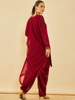Thumbnail for Soch Red Ethnic Motifs Yoke Design Beads and Stones Georgette Kurta With Salwar & Dupatta - Distacart