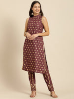 Thumbnail for All About You Women Brown Ethnic Motifs Printed Pure Cotton Kurta with Trousers - Distacart