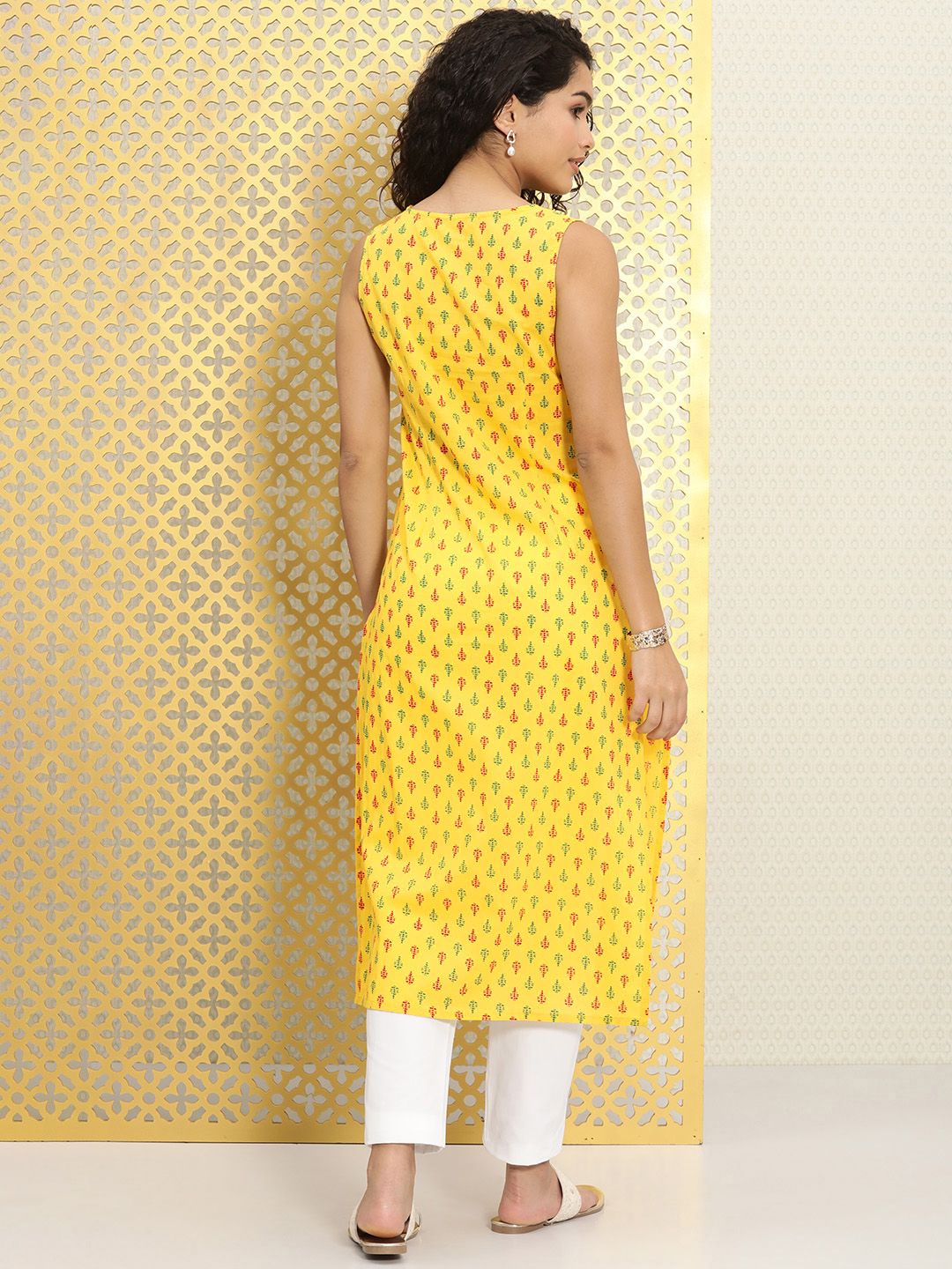Ode by House of Pataudi Women Yellow Ethnic Motifs Printed Rozana Straight Kurta - Distacart
