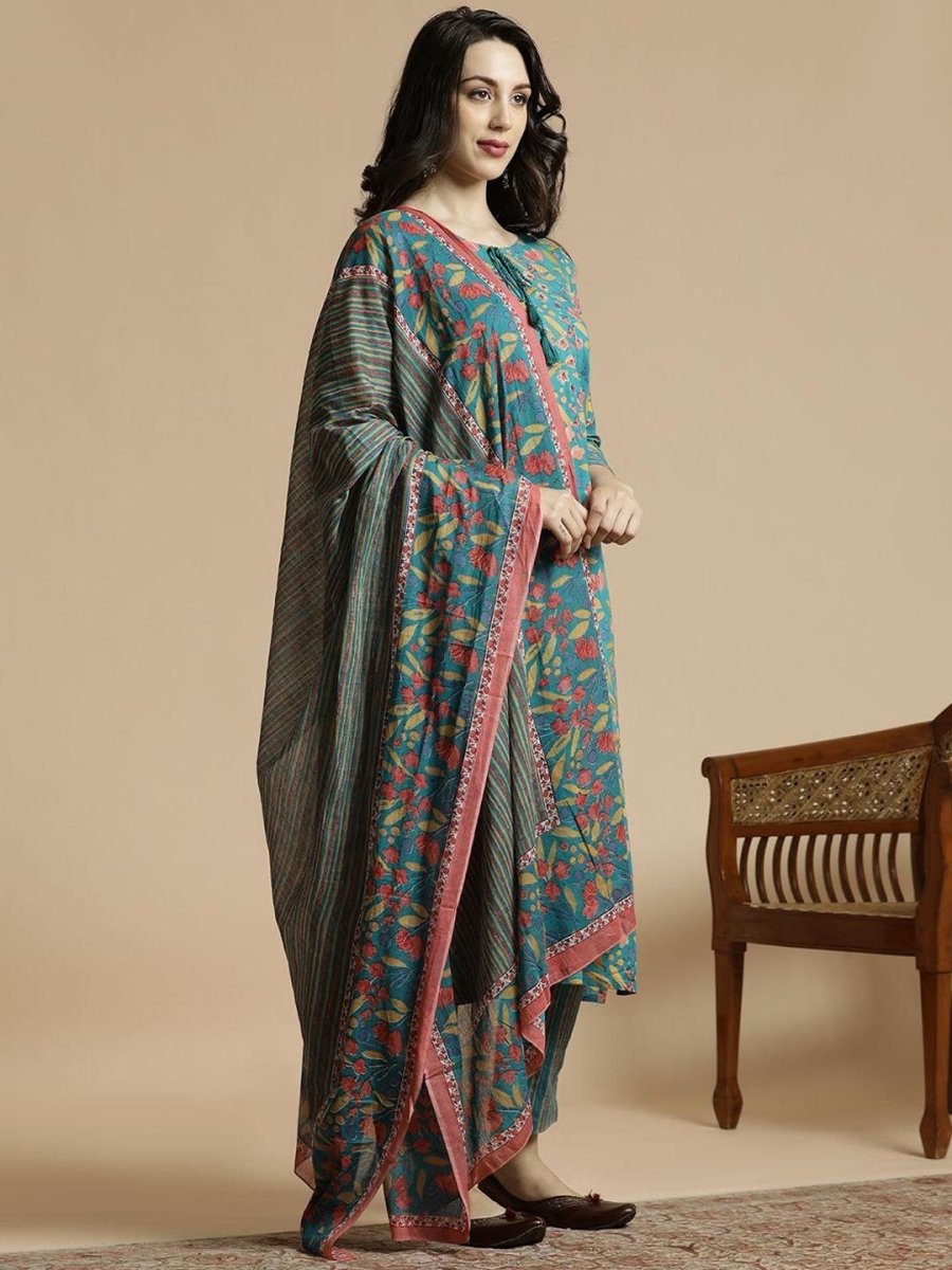 Anouk Women Embroidered Regular Thread Work Kurta with Trousers & With Dupatta