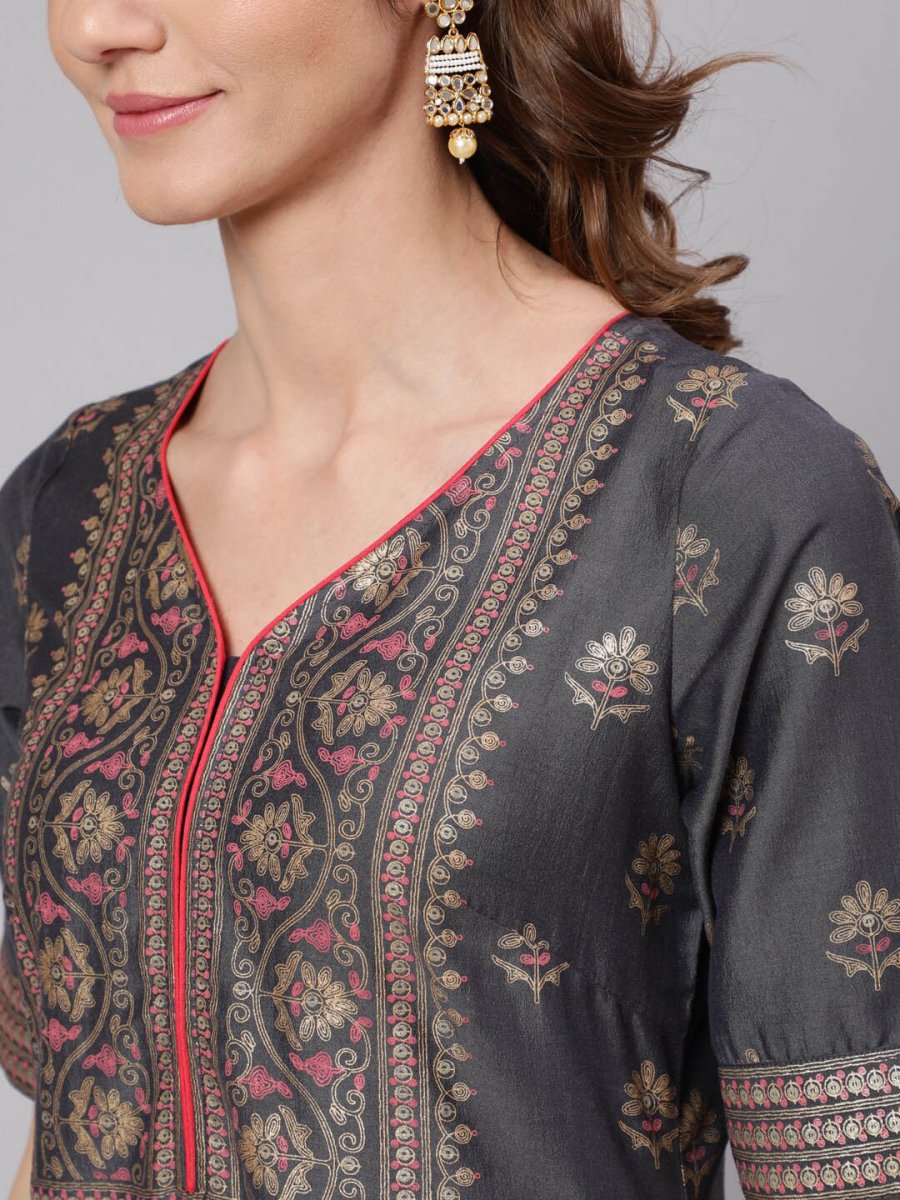 Aks Ethnic Motifs Printed Straight Silk Kurta - Distacart
