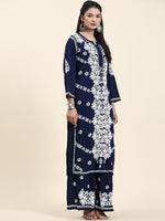 Thumbnail for HOUSE OF KARI Ethnic Motifs Embroidered Chikankari Cotton Kurta & Palazzos - Distacart
