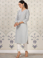 Thumbnail for Ode by House of Pataudi Floral Printed Straight Pure Cotton Kurta - Distacart