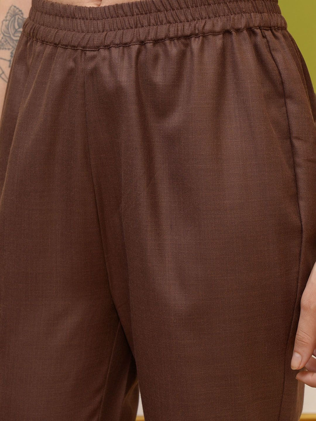 Vishudh Brown Ethnic Motifs Embroidered Kurta & Trousers With Dupatta