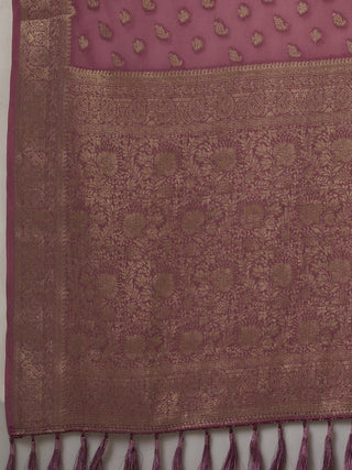 Anouk Mauve & Gold-Toned Woven Design Zari Pure Georgette Kanjeevaram Saree - Distacart