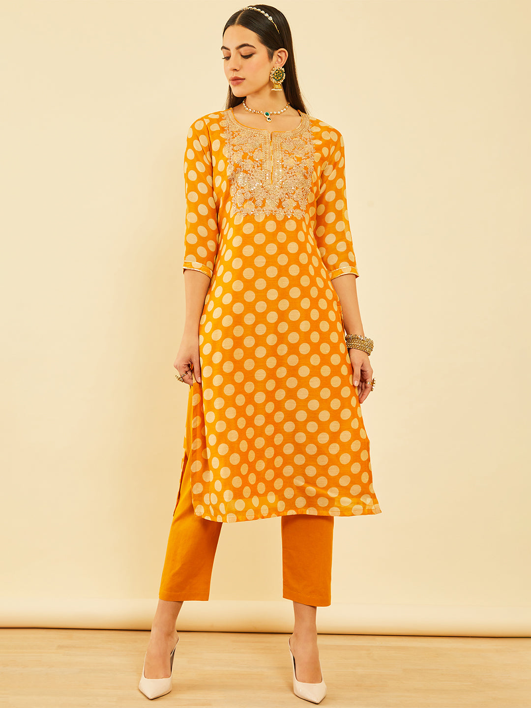 Soch Floral Embroidered Regular Sequinned Chanderi Silk Kurta with Trousers & With Dupatta - Distacart