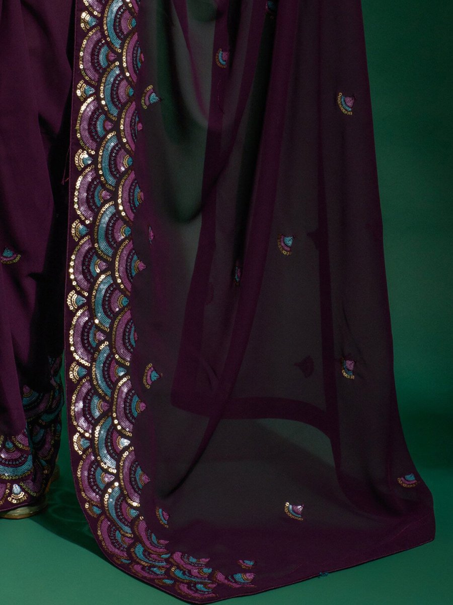 Anouk Purple & Blue Embellished Sequinned Saree - Distacart