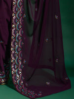 Thumbnail for Anouk Purple & Blue Embellished Sequinned Saree - Distacart