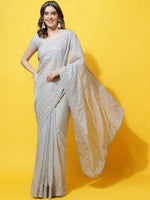 Thumbnail for kasee Floral Embroidered Organza Saree - Distacart