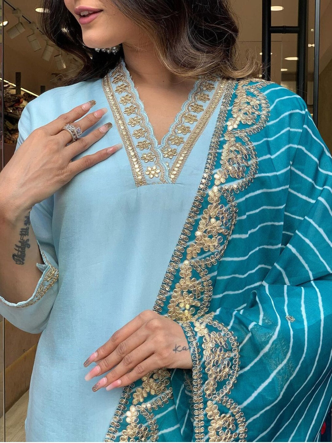 Kalini Floral Yoke Design Kurta With Trousers & Dupatta - Distacart