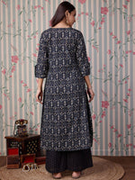 Thumbnail for Ode by House of Pataudi Floral Printed Regular Pure Cotton A-Line Kurta With Trousers - Distacart